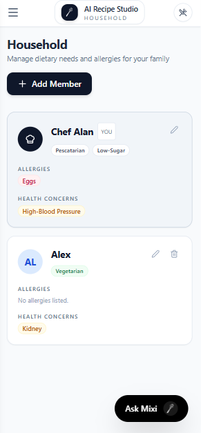 Household profiles screen